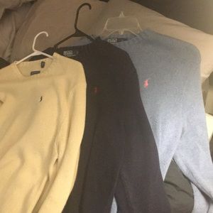 3 large Ralph Lauren Polo Sweaters Blue and White